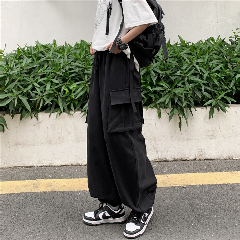 Japanese Style Retro Pants Men's Solid Color Wide-Leg Washed Cotton Overalls Trendy Brand Straight Loose Casual Pants for Men and Women