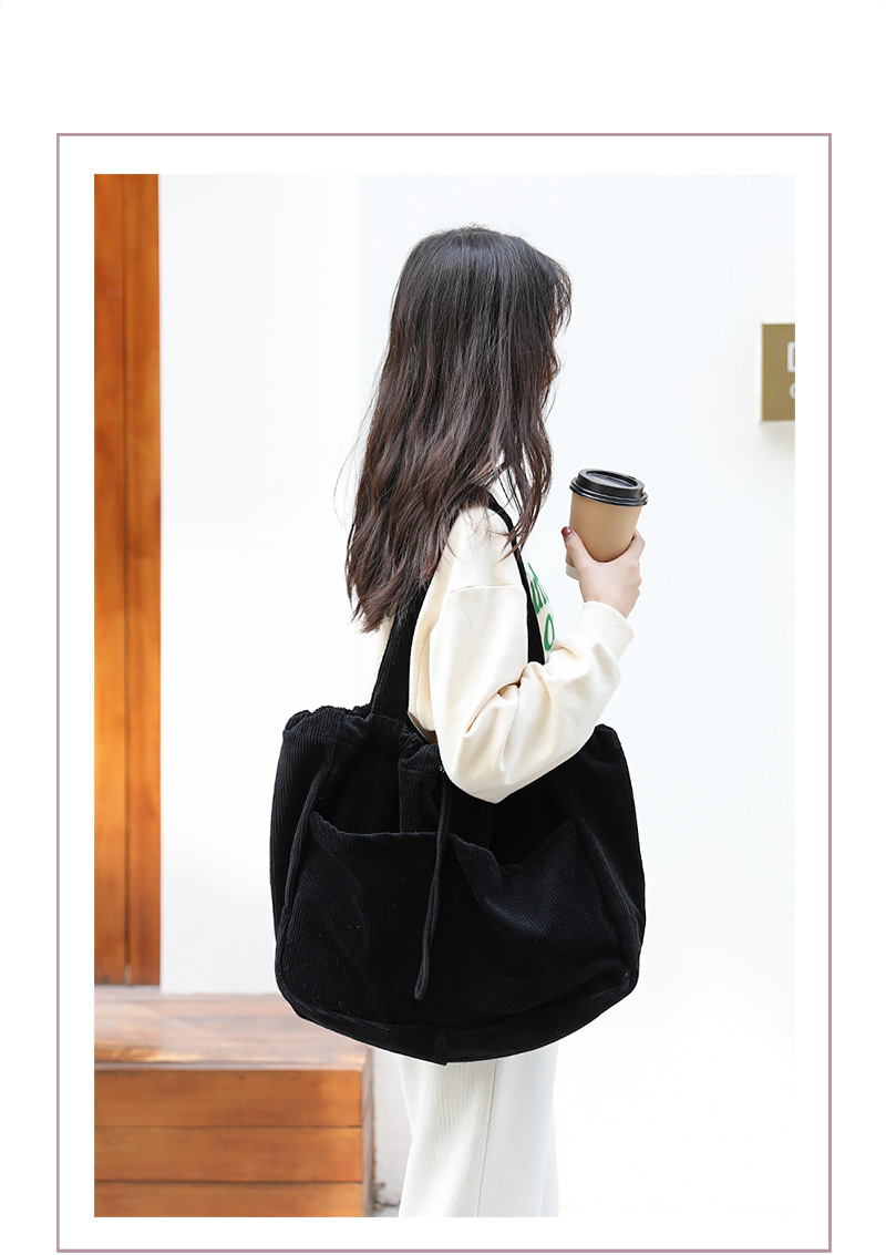 Japanese Style Vintage Corduroy Handbag ins Canvas Large Capacity Underarm Bag Internet Popular Fashionable Drawstring Shoulder Bag for Women_voghion.com