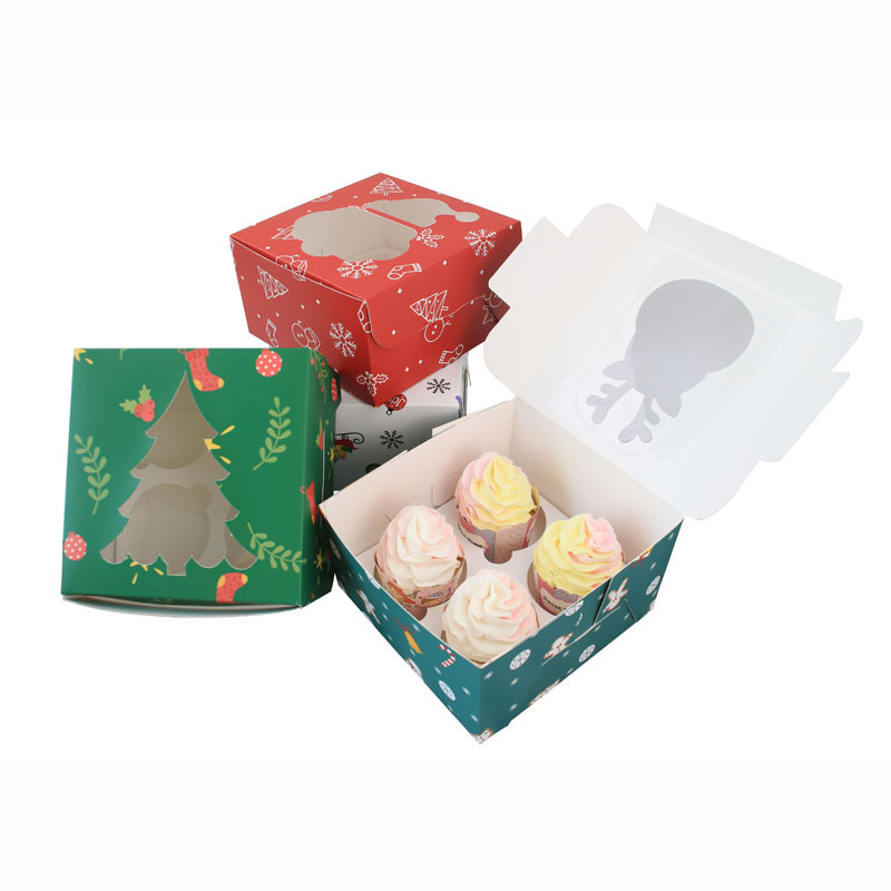 クリスマス透明窓開けマフィン箱クッキー箱4粒紙コップケーキ箱には、オムレツ包装箱が入っています|undefined
