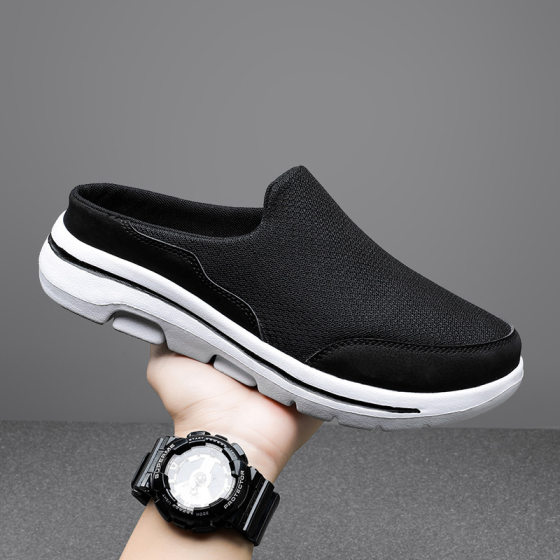 Cross-border New Large Size Casual Shoes Women's Shoes Half-support Single-layer Shoes Women's Flat Slip-on Mesh Breathable Sandals Without Heel