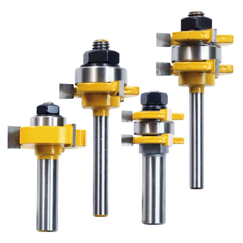 Woodworking milling cutter trimming machine cutter head 3 teeth male and female T-type Tenon knife large household west door tenon and mortise floor window cabinet splicing knife