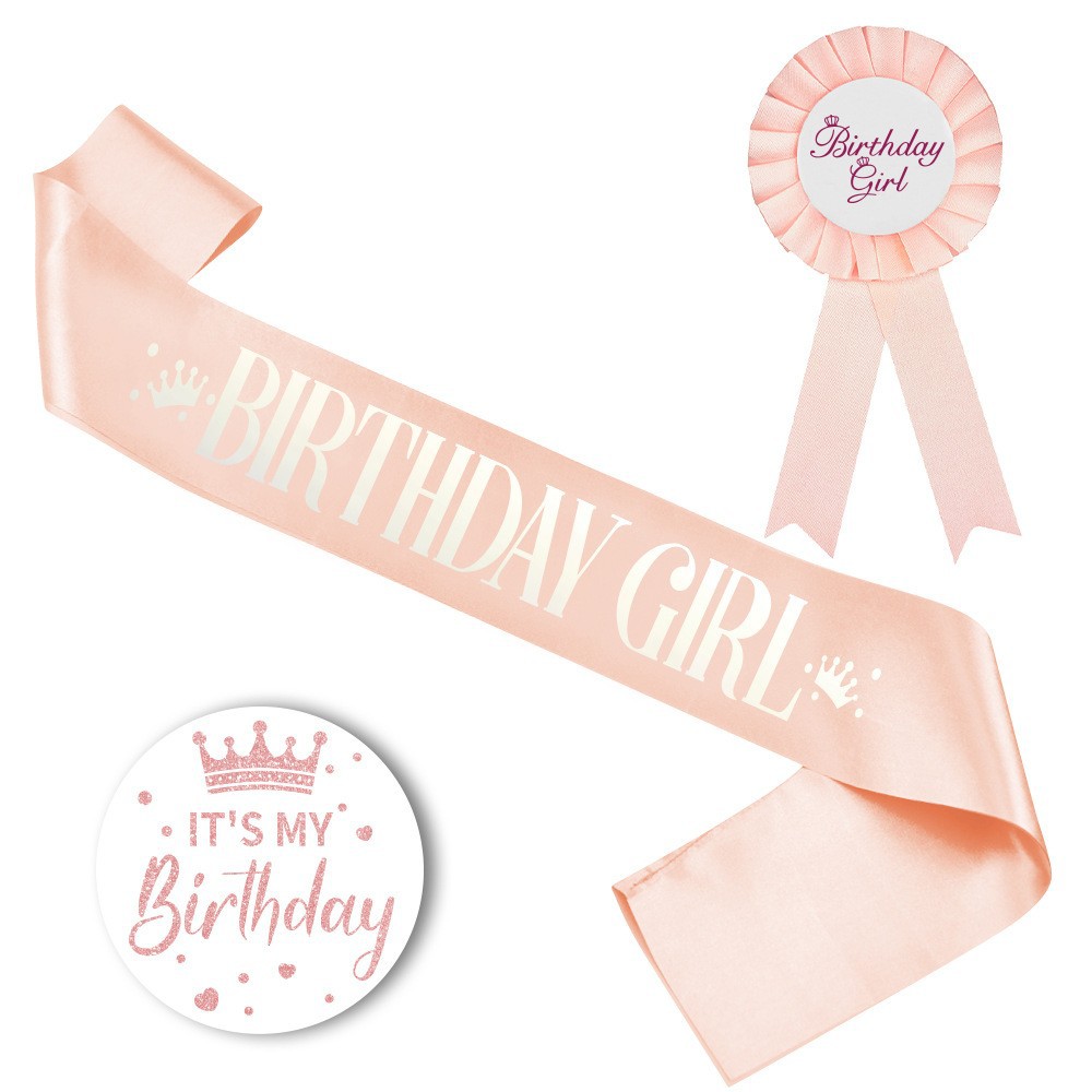 birthday party birthday girl girl tinplate badge shoulder strap set rose gold badge etiquette belt