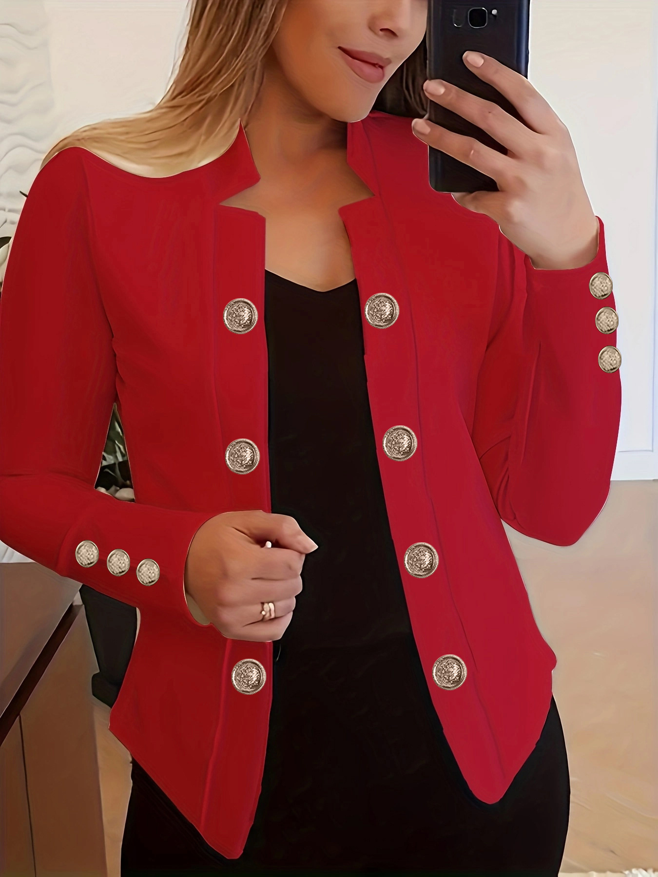  new Amazon AliExpress European and American fashion women's long-sleeved tops two-button small blazer