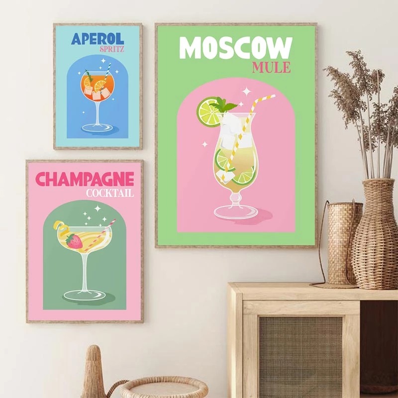 Nordic retro colorful cocktail poster decorative painting canvas painting mural HD spray painting decorative painting core