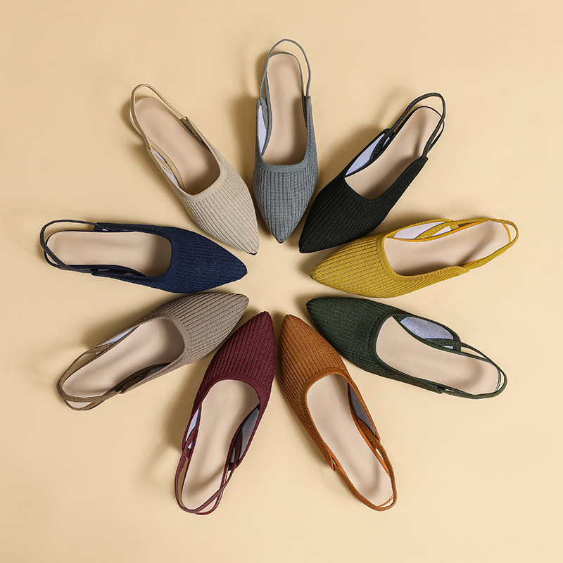 Princess Knitted Pointed Toe Daily Casual Baotou Back Hollow Sandals Back Mix with Soft Bottom Breathable Hollow Flat Shoes for Women