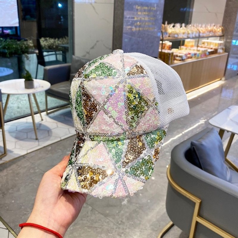 Hat female South Korea colorful sequined peaked cap q summer breathable mesh baseball cap youth travel shopping sunshade