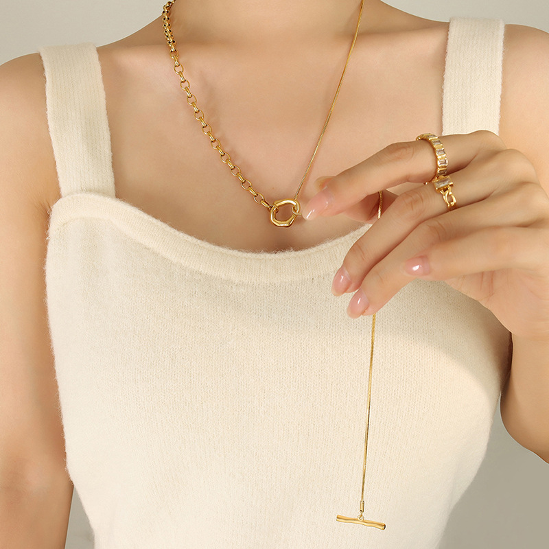 European and American hot sale otbuckle adjustable length Chain sweater chain titanium steel plated 18K gold personalized trendy jewelry M005