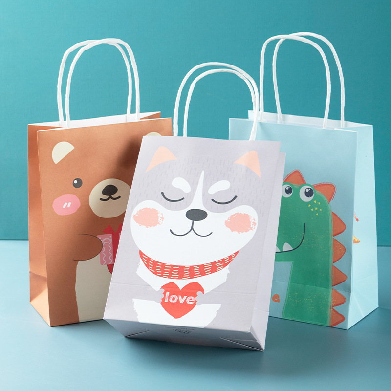 in stock Cartoon White Kraft Paper Tote Bag Children's Day Gift Packaging Gift Bag Cute Party Paper Bag