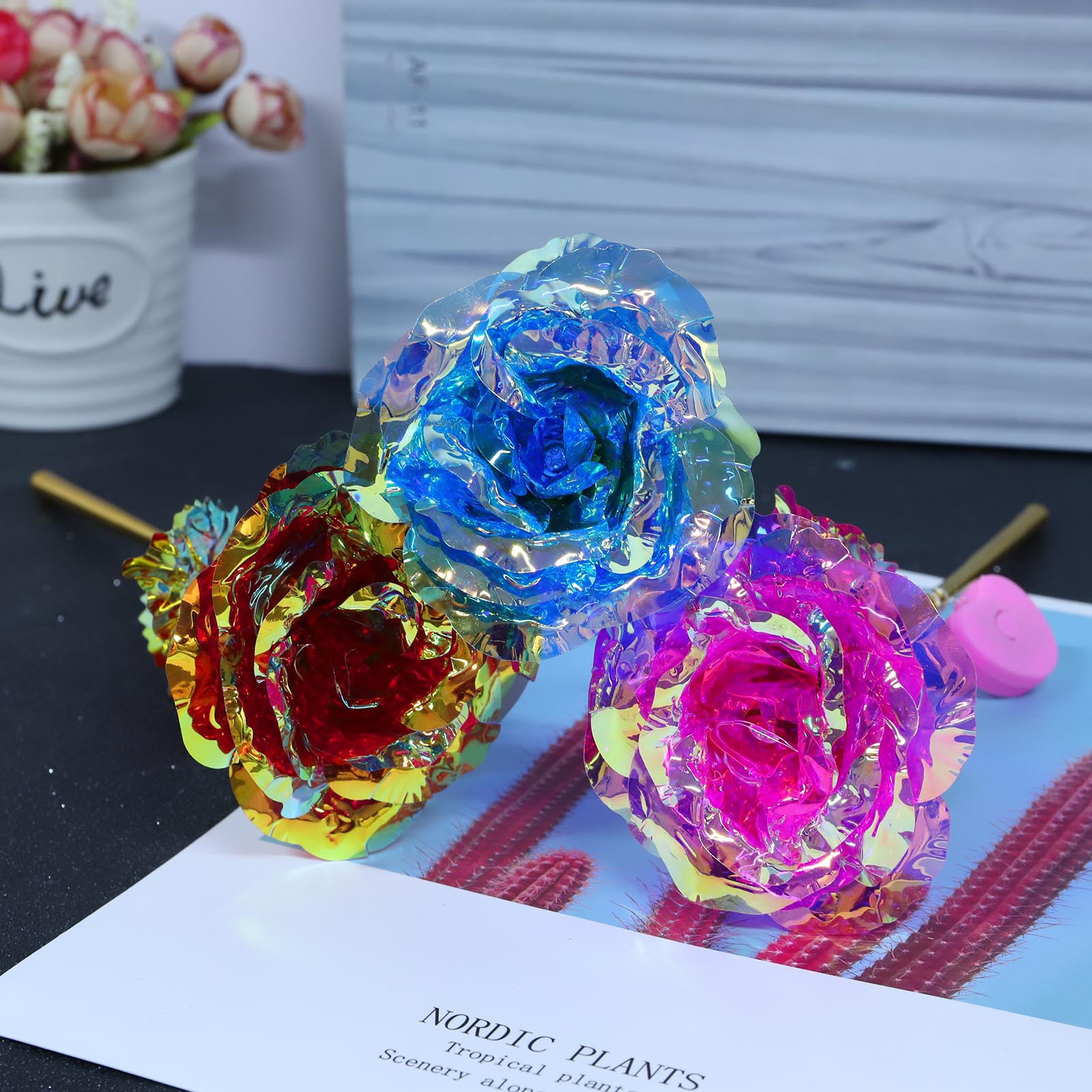 24k Gold Foil Flower Rose Carnation Valentine's Day Mother's Day Wife Girlfriend Birthday Glow Rose
