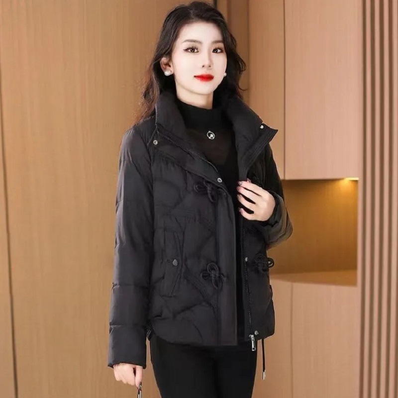 Short Down Cotton-padded Jacket Women's Winter 2024 New Arrival Fashionable Buckle Chinese Style Cotton-padded Jacket Loose Thickened Warm Jacket