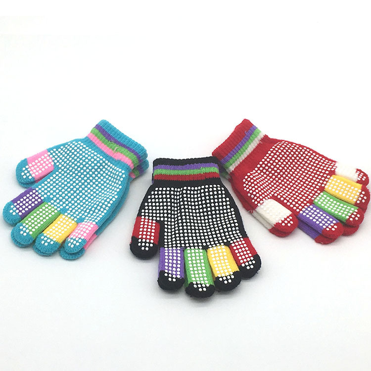 Color student outdoor sports skiing non-slip polka dot particle offset printing gloves children's knitted warm gloves wholesale