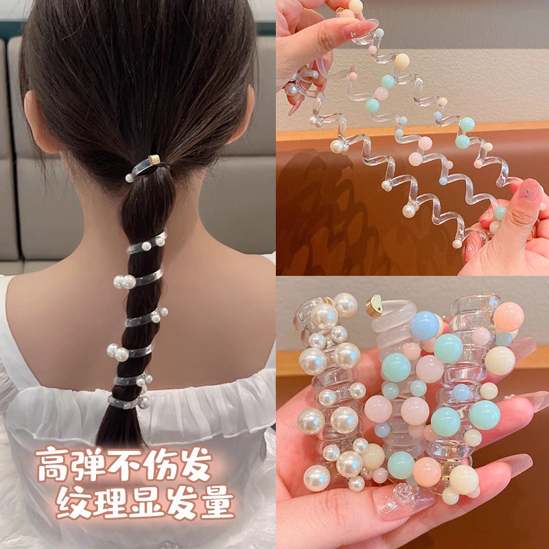Candy color ball telephone line hair band girls' head rope does not hurt hair high elastic rubber band children's Pearl high ponytail