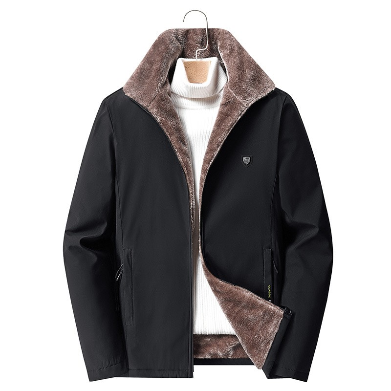 Explosions Cross-border Fleece-lined Jacket Thickened Cotton Jacket Men's Middle-aged and Elderly Lapel Loose Warm Jacket Collar