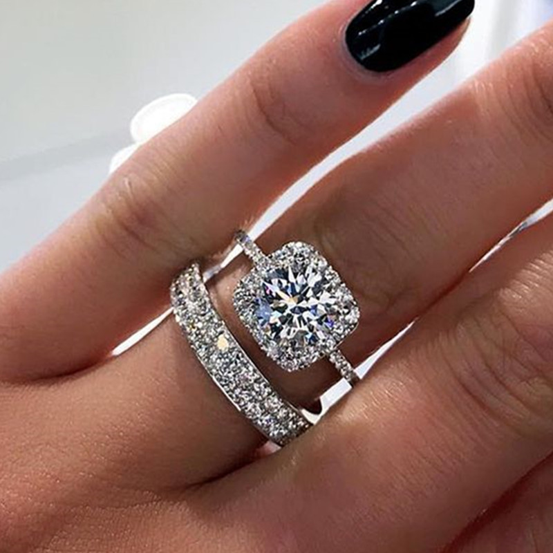 曹適跨境熱賣套戒 歐美新款滿鑲鋯石情侶對戒 時尚結婚戒指批發
