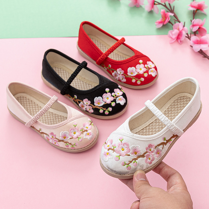 Hanfu Shoes Girls' Embroidered Shoes Baby's Antique Children's Old Beijing Cloth Shoes Ancient Chinese Style with Horse Face Skirt Shoes