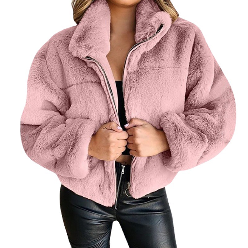  cross-border Amazon European and American clothing autumn and winter rabbit fur imitation fur zipper cardigan plush warm jacket