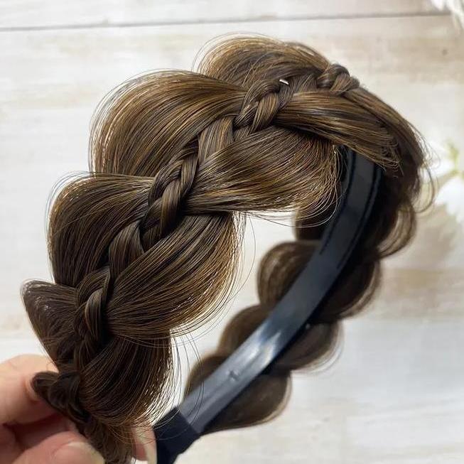 Wig Hair Hoop Women's New Elevated Cranium Calabash Braid Imitation Full Human Hair Traceless Sandwich Fish Bone Braid Pressure Hair Hoop