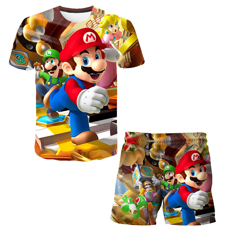 2023 New Super Mario Bros Mario round neck short sleeve quick-drying shorts sports casual suit wholesale