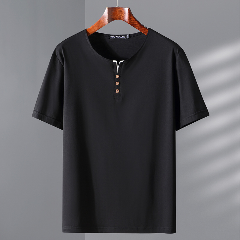 2023 New Large Size Men's Short-sleeved T-shirt Summer Youth Plus Size Fat Half-sleeved Men's Top with Button Collar