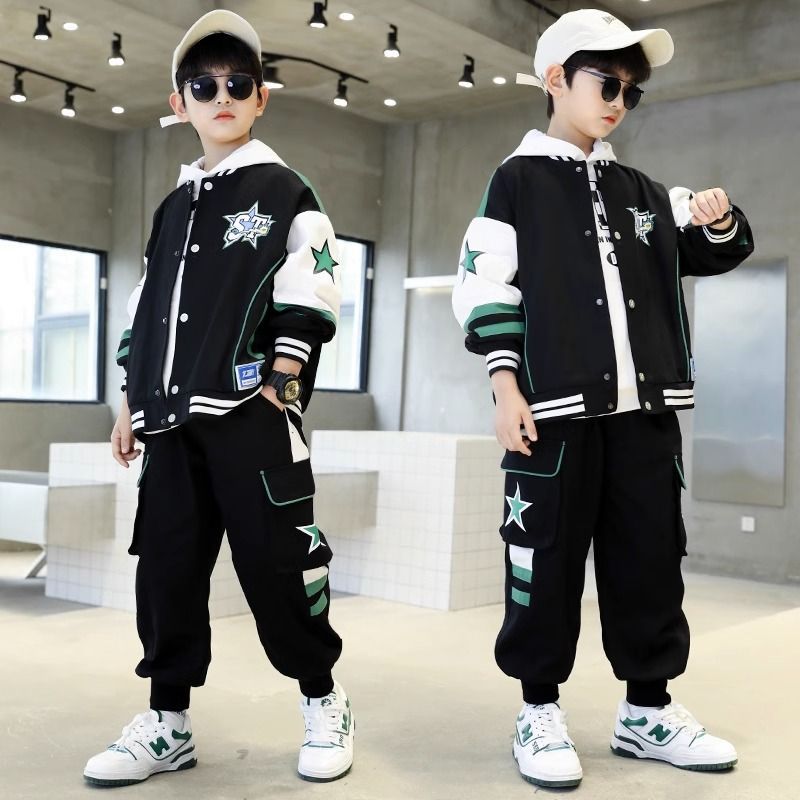 Boys' autumn clothing suit Internet celebrity baseball jacket sports children's clothing 2024 new boy's western style medium and large children's fashion