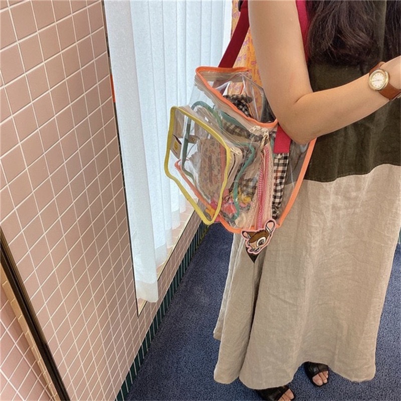 ins Korean style color matching transparent bag Street shooting outdoor snack toy out shoulder swimming backpack beach bag