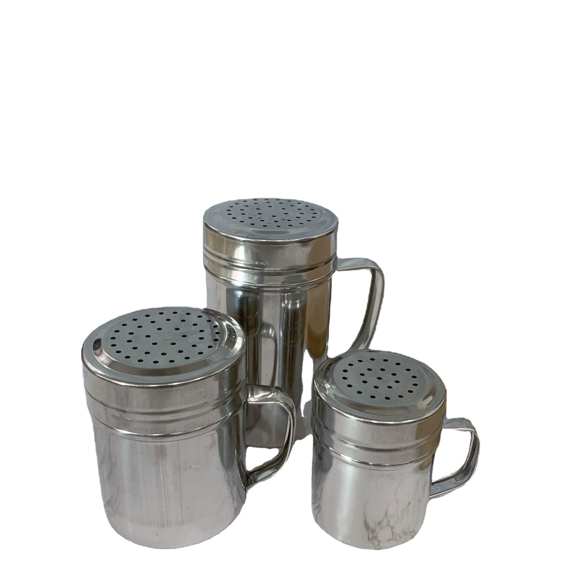 Cross-border Hot Sale Amazon Stainless Steel Powder Scatter with Handle Multi-purpose Dense Hole Powder Siever Outdoor Barbecue Seasoning Bottle