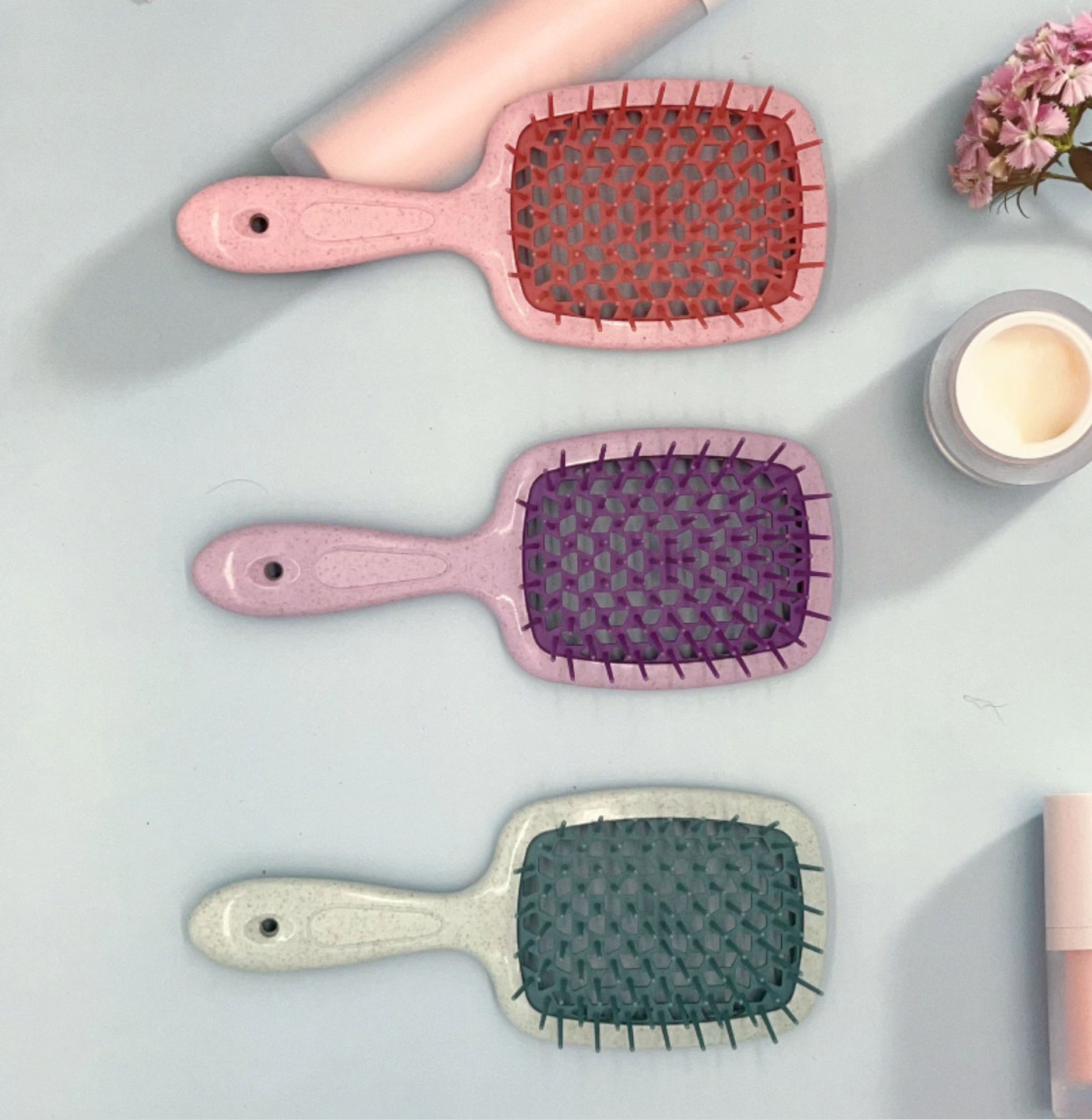 Cross-border Wheat Straw Hollow Comb Women's Long Hair Hollow Home Style Comb Hairdressing Comb Mesh Color Straight Hair