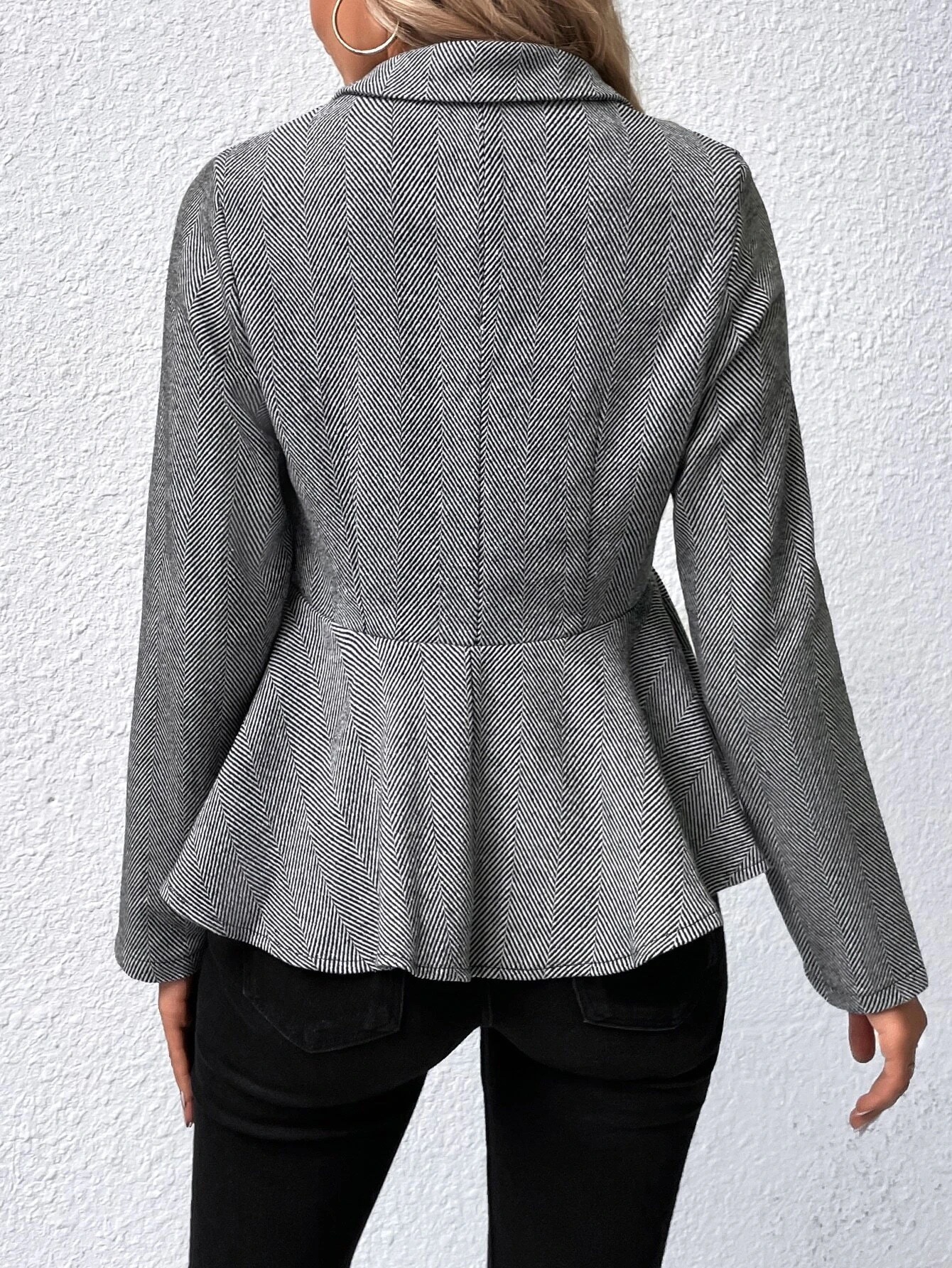 European and American Foreign Trade Cross-border Women's Lapel Jacquard Ruffled Slim-fit Double-breasted Elegant Office Blazer Women