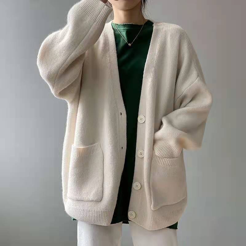 Women's sweater 2023 coat for outer wear spring and autumn new Korean style Internet celebrity loose Western style lazy style solid color knitted cardigan