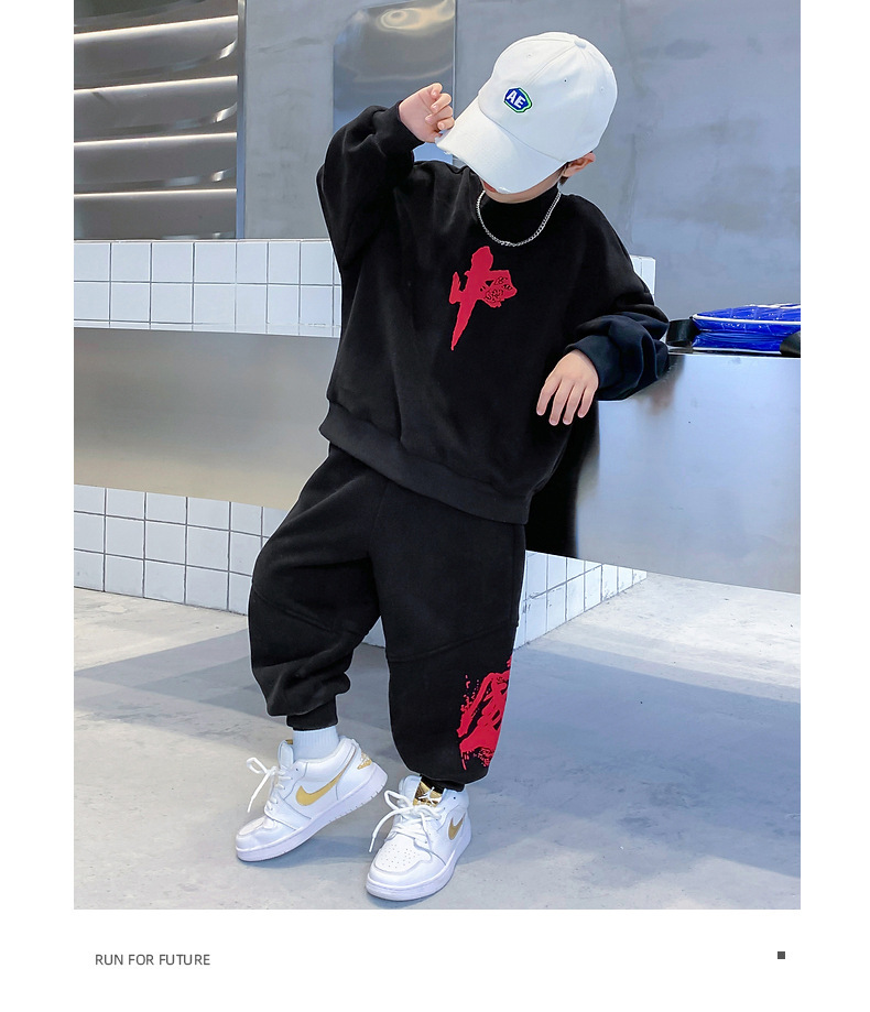 Boys' Spring Suit Western Style 2024 New Children's Sweatshirt Two-Piece Fashionable Street Dance Performance Suit