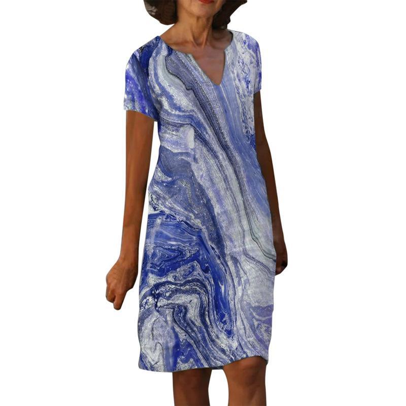 2022 Amazon New European and American Cross-border Women's Cotton and Linen Digital Printing V-Neck Loose Dress