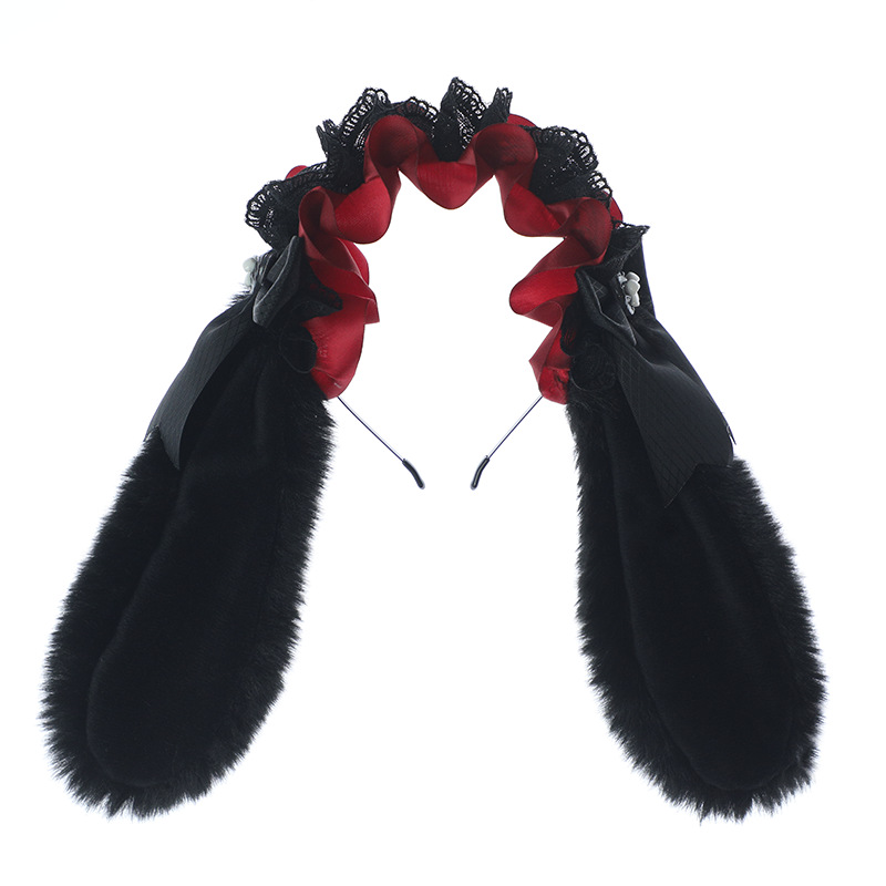 Cute plush lace ribbon lolita hair band comic cosplay props simulation rabbit ear headdress headband