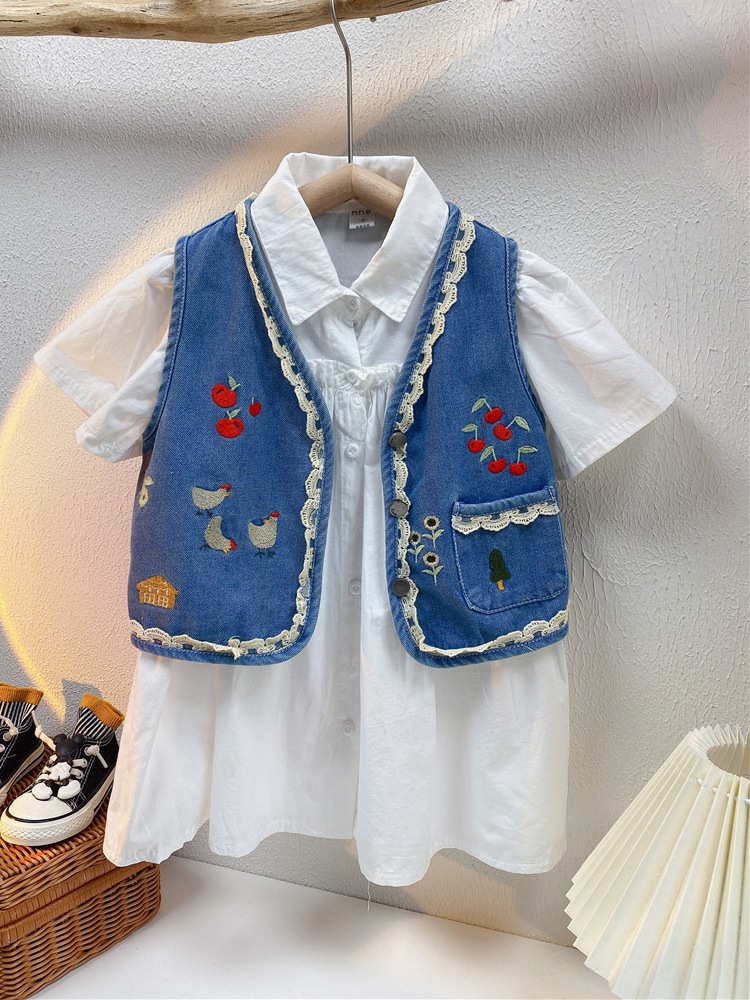 [Pick up] girls' Waistcoat Vest outer wear spring and summer Small Children Baby denim jacket retro trendy children's coat