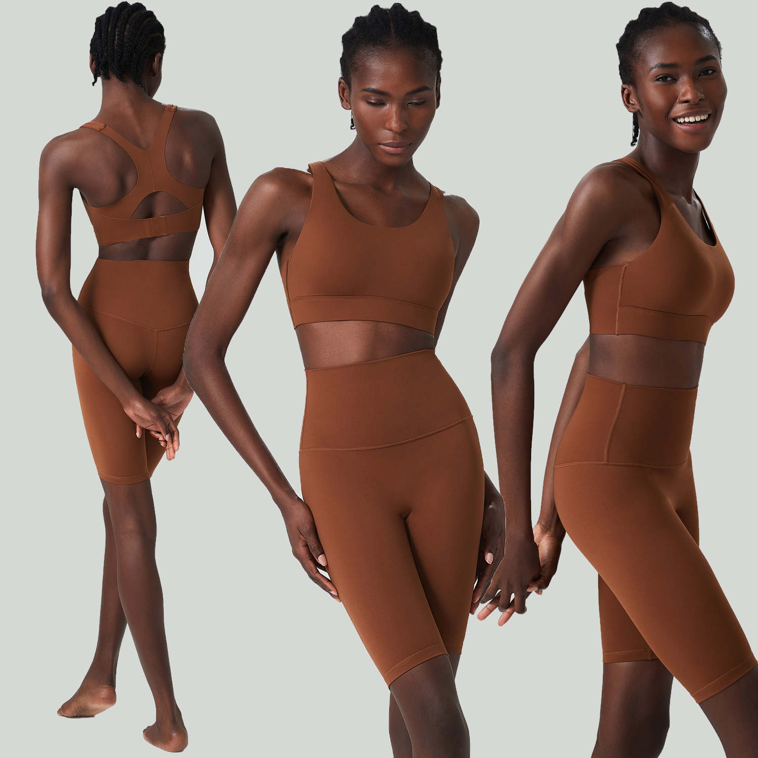 Cross-border Breathing Cup Short Yoga Suit Women's Large Size Naked Sports Fitness Suit Five-point Pants Two-piece Set