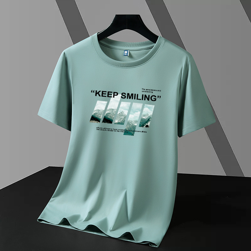 Modal Ice Silk Cotton Short-sleeved T-shirt Men's Crew Neck Top Fashionable Summer Ice Sense Students Half-sleeved Large Size Base Shirt