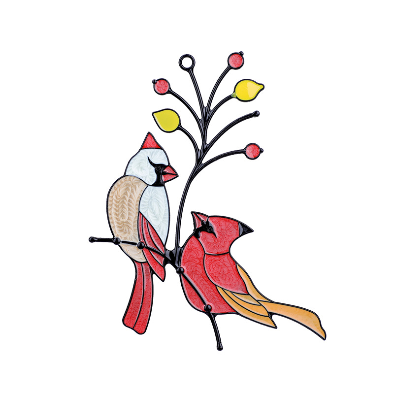 In stock cross-border new spring bird alloy crafts colorful window art pendant red bird artwork