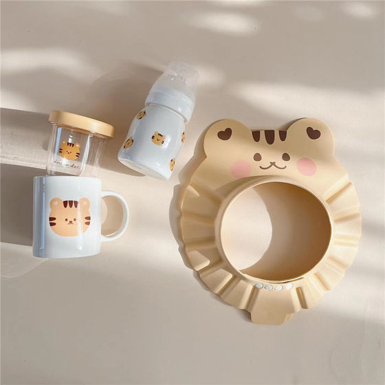 Korean ins Baby Shampoo Cap Children's Cartoon Bear Water-blocking Shower Cap Children's Waterproof Hair Ear Protection Hat