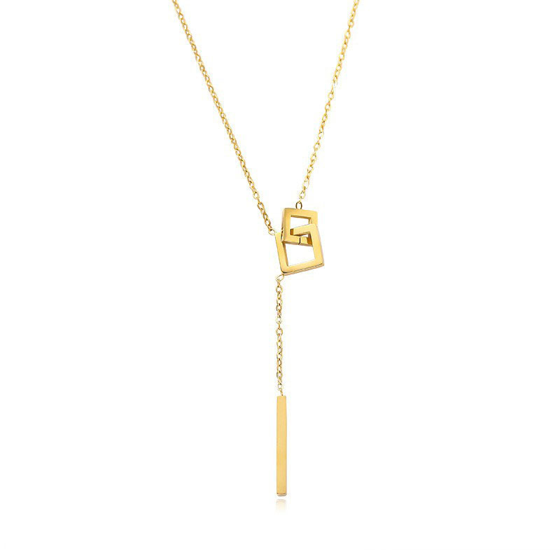 Simple Square Non-fading Titanium Steel Necklace Personalized All-match Fashion High-end Sweater Chain 2023 New Accessories