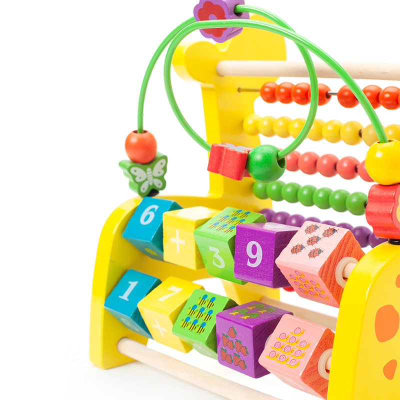 Wooden cartoon animal fruit round beads children's early education educational building blocks baby hand-eye coordination exercise educational toys