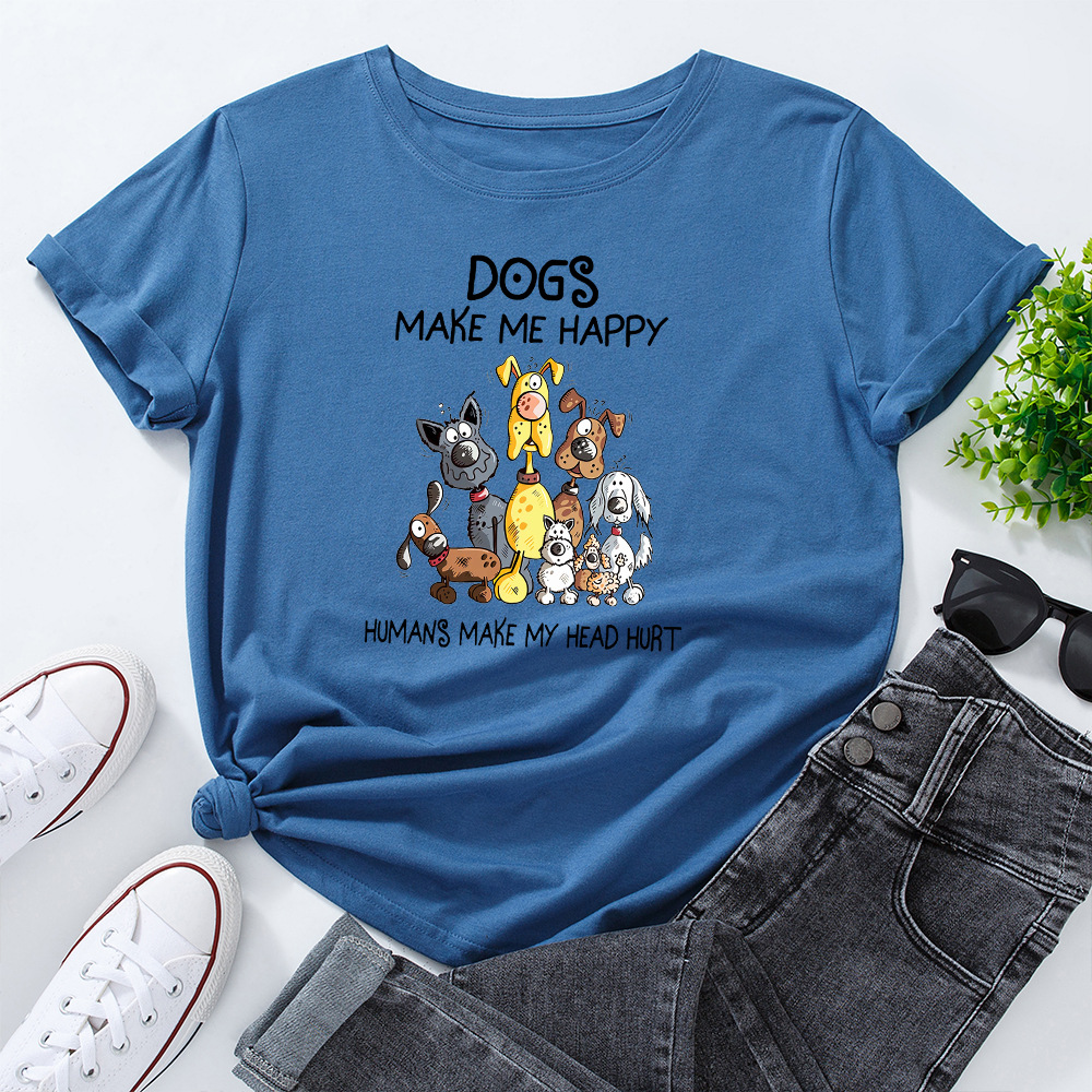 Spot wish Amazon foreign trade European and American women's dog general mobilization printing loose round neck short sleeve t-shirt women