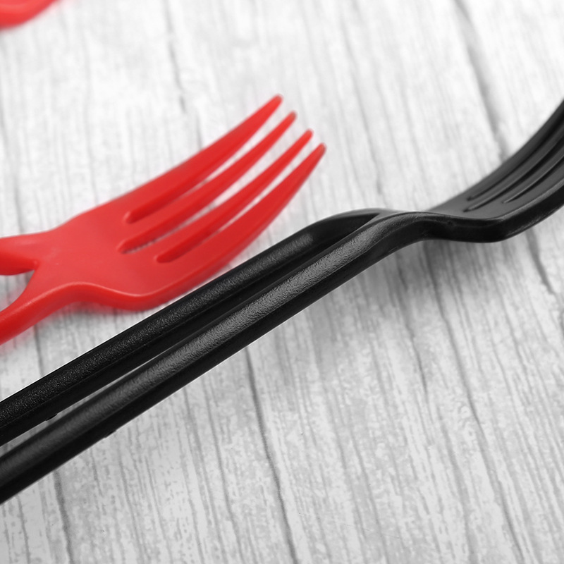 Disposable plastic fork chopsticks one take-out chopsticks fork dessert fried rice cake black red independent packaging can be exported