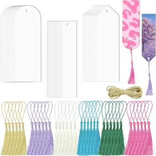 73 pieces blank acrylic bookmark rectangle plastic craft transparent acrylic tag label with bookmark tassel