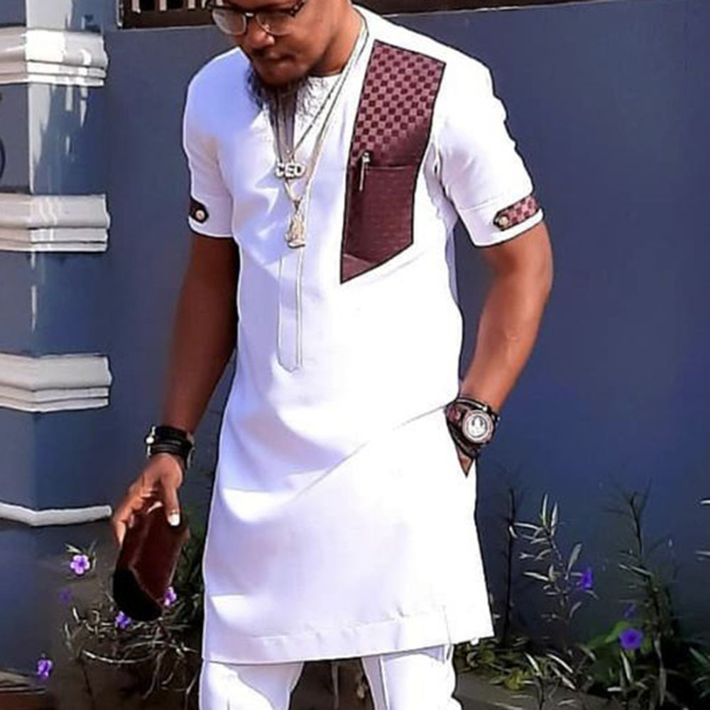2022 New Foreign Trade Youth Cotton Casual African Style White Lapel Summer Ordinary Men's Suit 861531