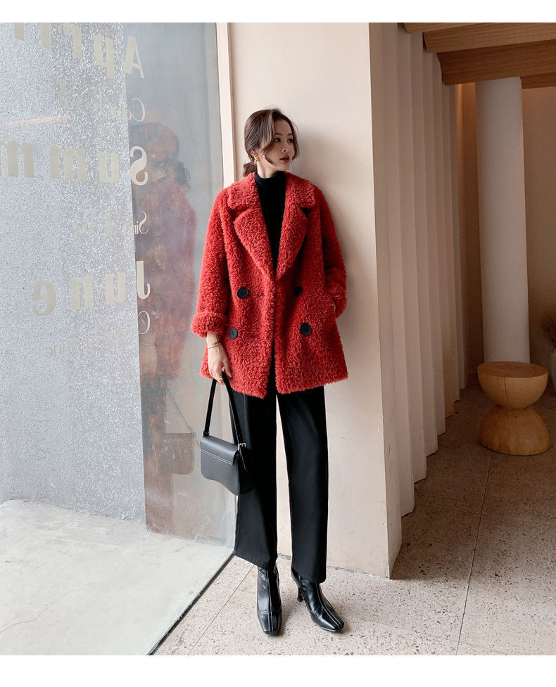 Winter mid-length fleece coat for women 2023 new suit collar lambswool fur integrated granular fleece coat_voghion.com