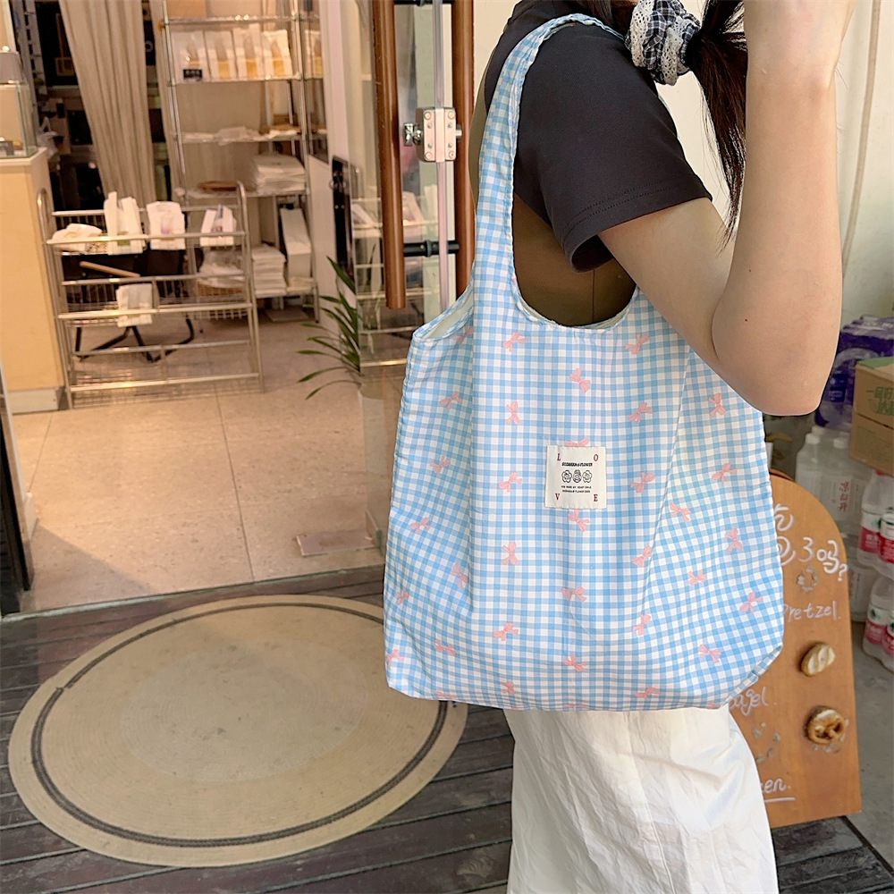 44301 Large Capacity Simple Printed Bow Canvas Bag Shoulder Bag Women's Shopping Bag Shoulder Bag