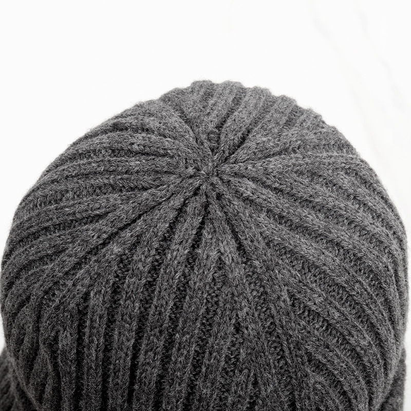 Winter European and American Dome Men's and Women's Hat Simple All-match Knitted Woolen Beanless Fleece-lined Double-layer Outdoor Warm Hat