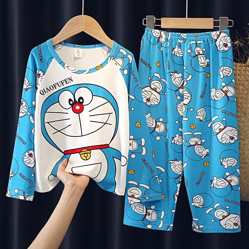 Spring and Autumn Long Sleeve Children's Pajamas Set Girls Boys Middle and Big Children Cartoon Spring and Summer Days Children's Air Conditioning Home Clothes