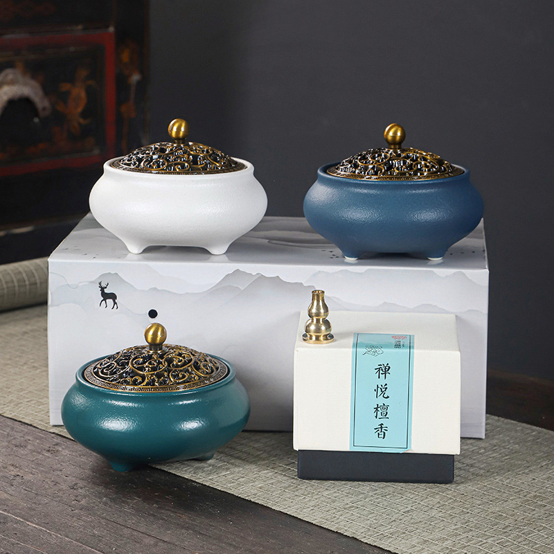 Ceramic incense burner glaze injection stoneware incense road Household Purification Air small sandalwood incense burner manufacturers cross-border generation color box