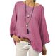 Spot 2023 Cross-border European and American Foreign Trade Women's Top Solid Color Cotton and Linen Round Neck Raglan Sleeve Nine-sleeve Blouse
