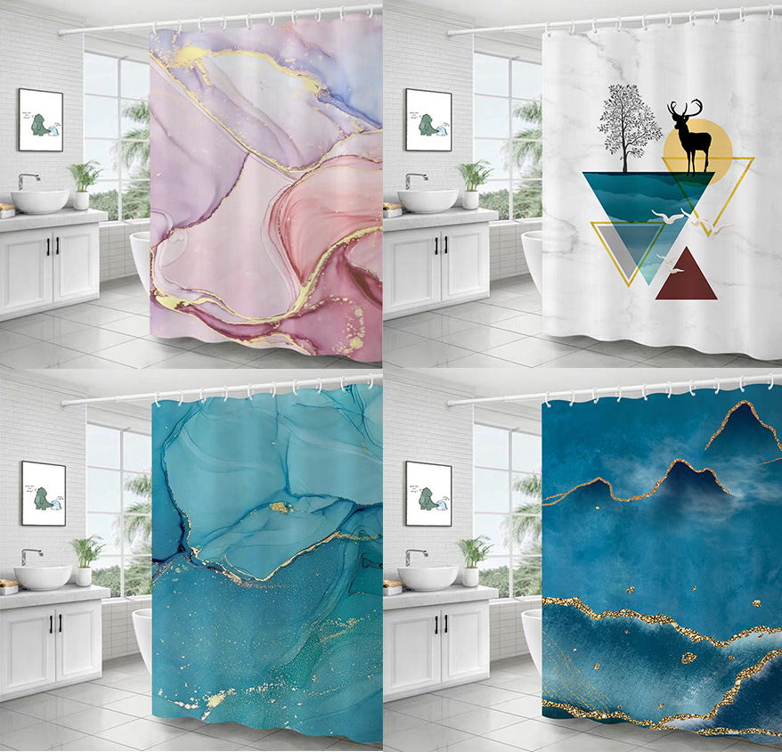 Manufacturers cross-border direct supply of gold series home digital printing non-perforated toilet partition curtain shower curtain